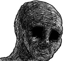 A hollow, exhausted face